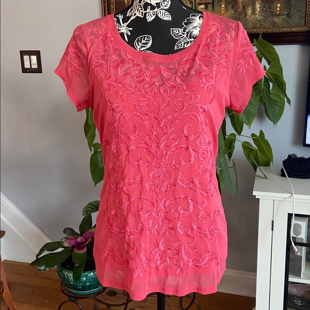 International Concepts Fuchsia Embroidered Blouse